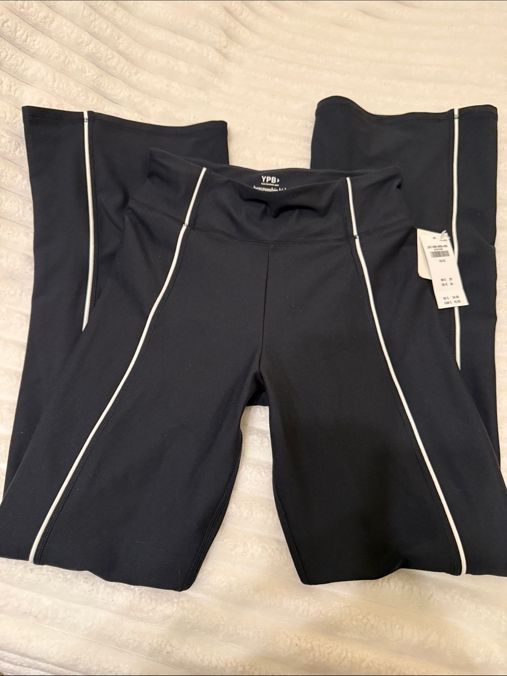 Abercrombie YPB Kids Black Athletic Flare Leggings with White Piping